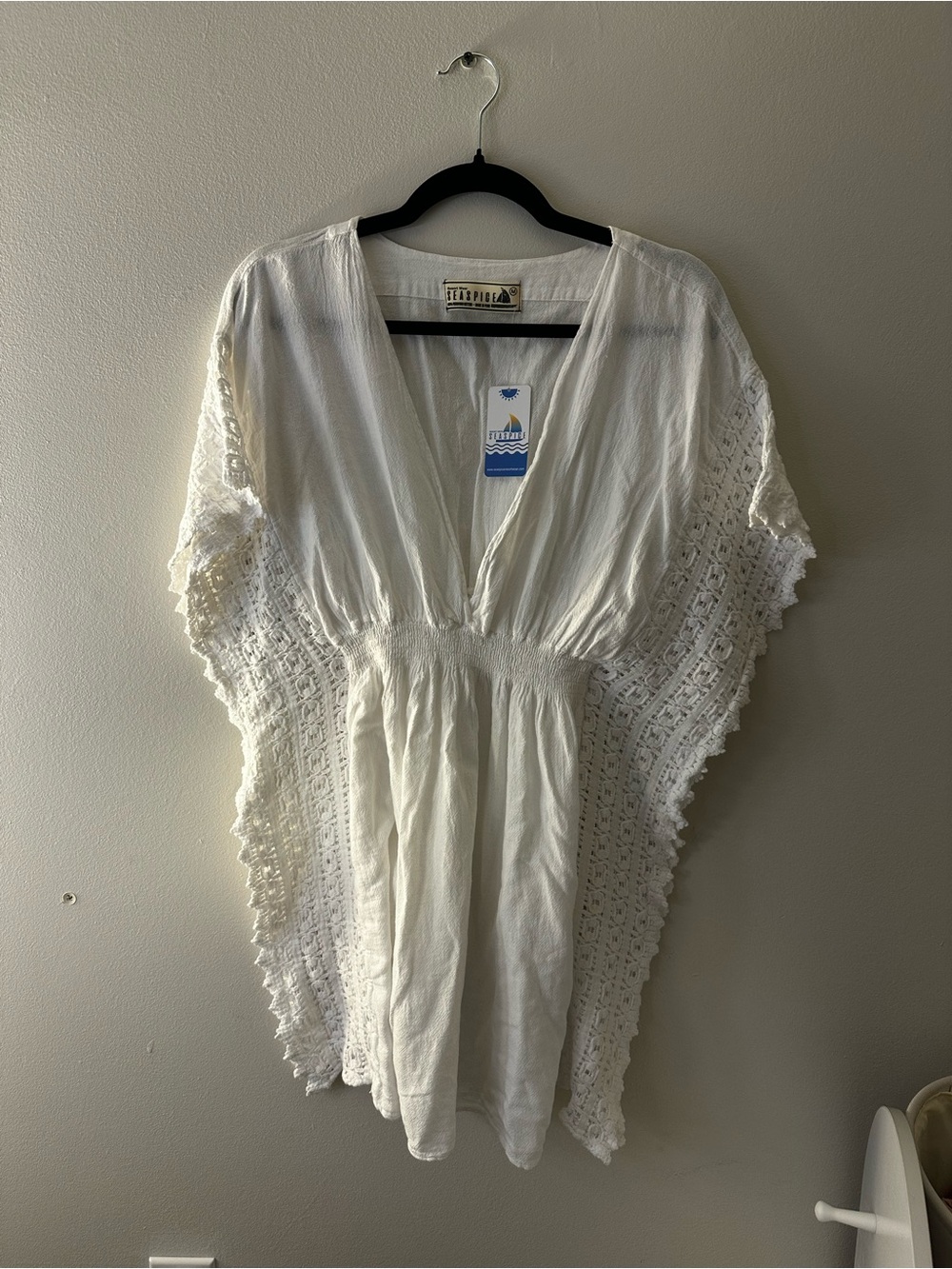 Women's White Crochet Swim Coverup